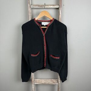 Vintage 90s‎ Eagles Eye Black Cotton Knitted Cardigan Sweater Large